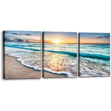 Tableau mural en toile à motif de plage, composé de 3 panneaux de 30 x 40 cm chacun