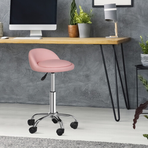 Tabouret pivotant rose avec dossier et roulettes 1