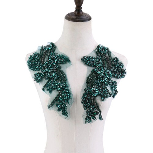 Embroidered Shoulder Embellishment With Crystals For-hole green