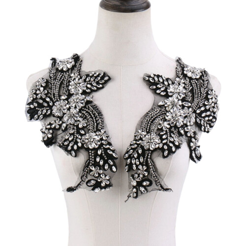 Delicate Handcrafted Beaded Floral Applique- white diamondOon