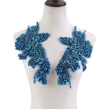 Crystals Beaded Embroidery Shoulder Applique For-lake blue