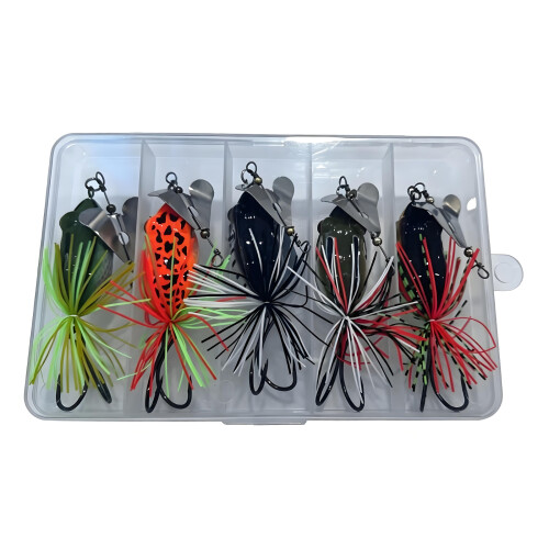 5Pack Double Hook Weedless Frogs Baits Slow Sink Action for