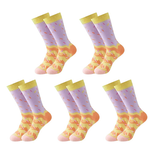 5 Paar Damensocken aus Baumwolle mit Eiscreme-Muster, leicht-005