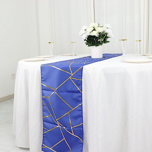 Geometric Polyester Table Runner 12 x 108 in Royal Blue 1