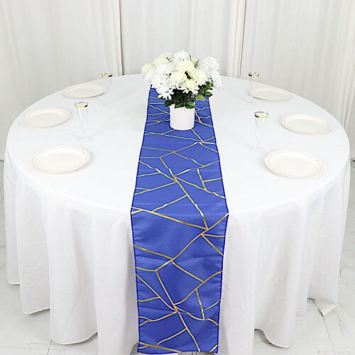 Geometric Polyester Table Runner 12 x 108 in Royal Blue 2
