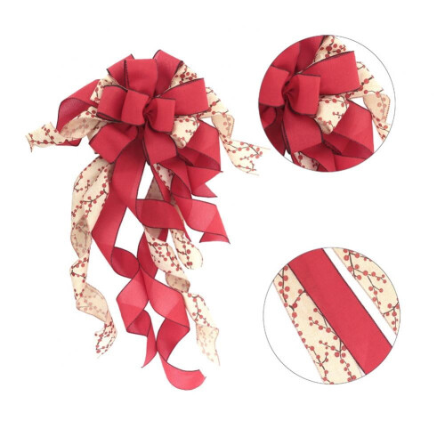 Christmas Tree Topper Buffalo Plaid Red Bow with Streamers 1