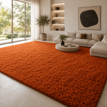(Orange, 200 x 290cm (6ft 7" x 9ft 6")) Thick Shaggy Non Slip Rugs Living Room Area Rugs Hallway Runner Round Rugs & Door Mats