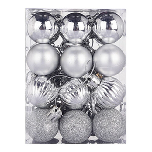 24pcs 30mm Christmas Tree Baubles Silver
