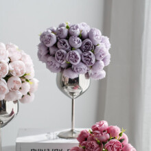 Mini rosas de seda artificial rosa choque (27 unidades)