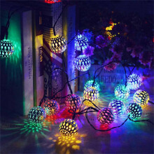 Cordão de luzes LED com bolas de metal marroquinas, 1,5 m, 10 LEDs, bateria