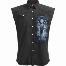 (XL, Black) Spiral - GRIM ROCKER - Sleeveless Stone Washed Worker Black