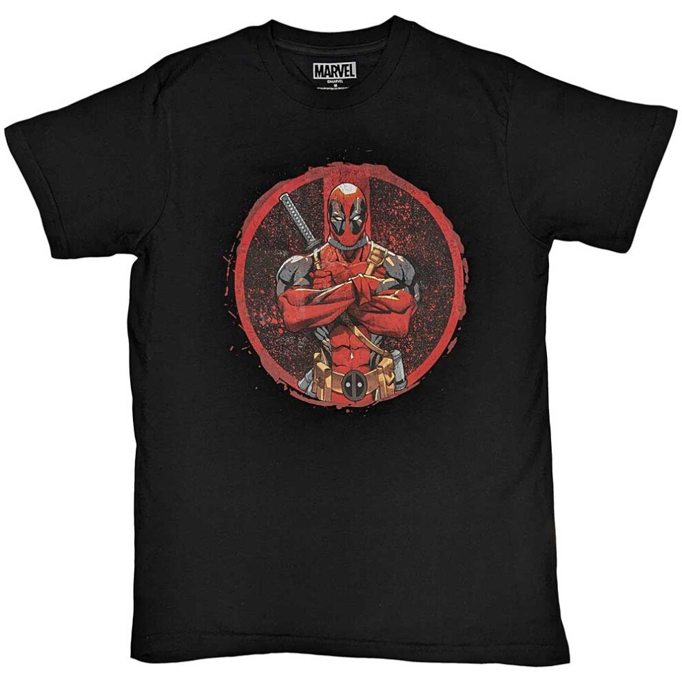 Marvel (L, ) Deadpool T Shirt Arms Crossed New Official Black