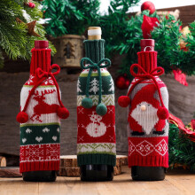 Housses de bouteille de vin de Noël – Père Noël et bonhomme de neige tricotés