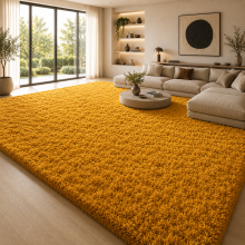 (Ochre Shaggy, 200 x 290 cm (6ft 7in x 9ft 3in)) Xtra Large Nonslip Rugs Shaggy Fluffy Soft Traditional Carpets for Livingroom & Bedroom