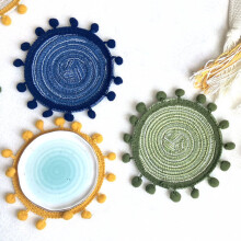 Set di 6 sottobicchieri in filato di cotone, diametro 13 cm
