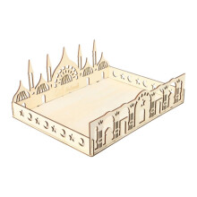 Vassoio in legno per il Ramadan con decorazione a luna e stelle.