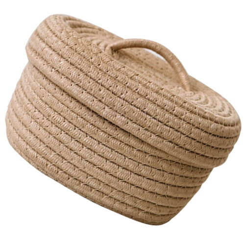 Khaki rope storage box with lid 1 piece