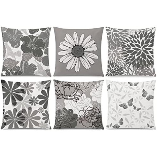 Fodere per cuscini in cotone e lino, 45x45 cm, con motivo a margherite (6 pezzi)