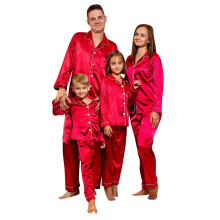 Completo pigiama coordinato in raso per bambini, colore rosso, composto da 2 pezzi.