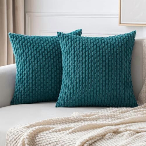 Conjunto de 2 capas de almofada de veludo cotelê listradas de 50x50 cm (20x20 polegadas)