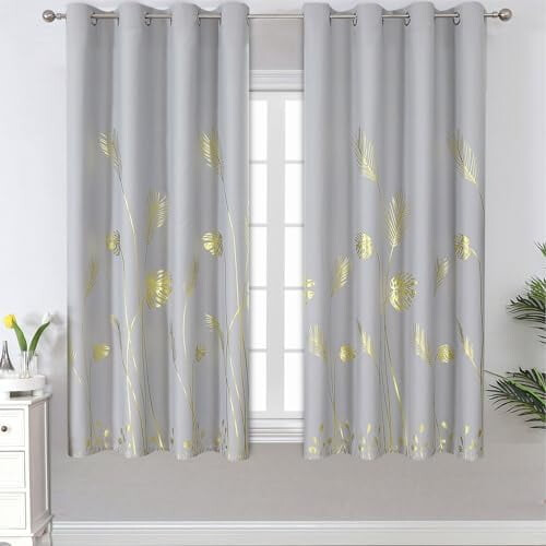 Light Grey Blackout Curtains 52x63" Gold Palm Thermal