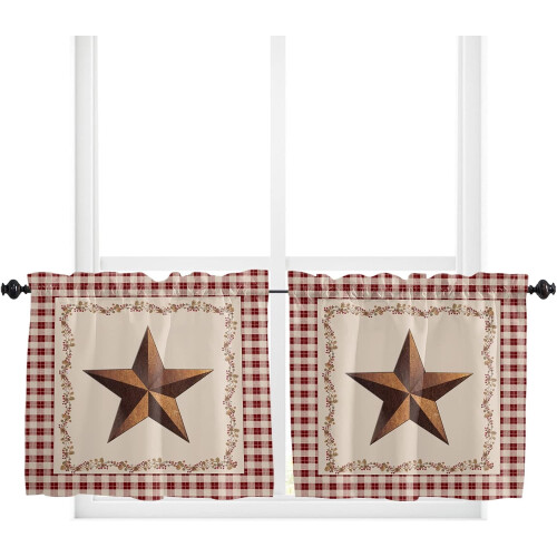 Κουρτίνες Tier Rustic Farmhouse Red Buffalo Plaid 24 ίντσες 2