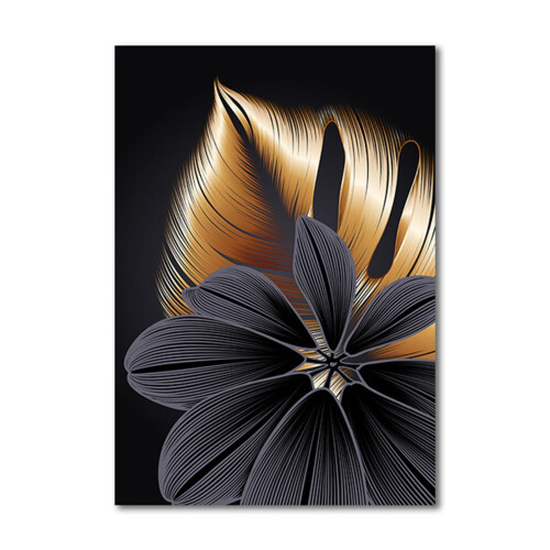 Quadro decorativo em tela com folhas abstratas em preto e dourado (11,8 x 15,7 polegadas).