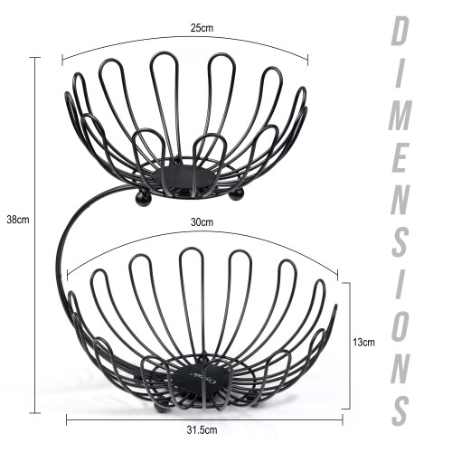 2 Tier Fruit Storage Basket Countertop Kitchen Bread Vegetable Fruit Bowl Rack 1