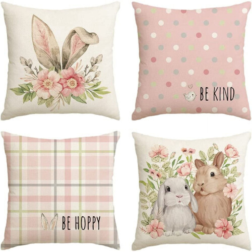 Housse de coussin lapin de Pâques à fleurs 45 x 45 cm