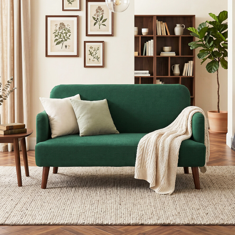 Homcom 2 Seater Sofa With 21Cm Thick Padding And Wood Legs, Dark Green