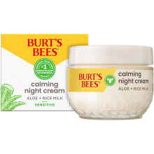 Burt's Bees Calming Night Cream With Aloe and Rice Milk, Face Moisturizer For Sensitive Skin Infuses Skin With Moisture While You Sleep,  1.8 oz. Tub