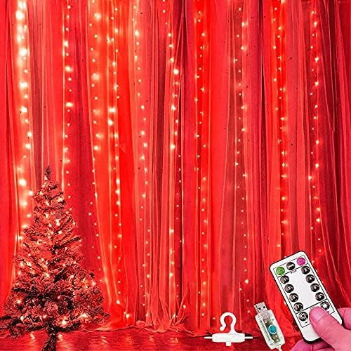 3m x 3m LED gardinlys, 300 LED'er, USB kobbertråd, 8 stk.