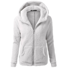 Abrigo de mujer con capucha, mezcla de lana, gris claro