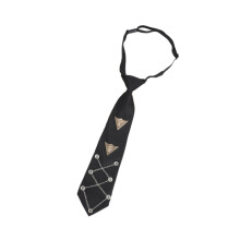 Modern Gothic Style Skeleton Head Necktie With Geometric Chain