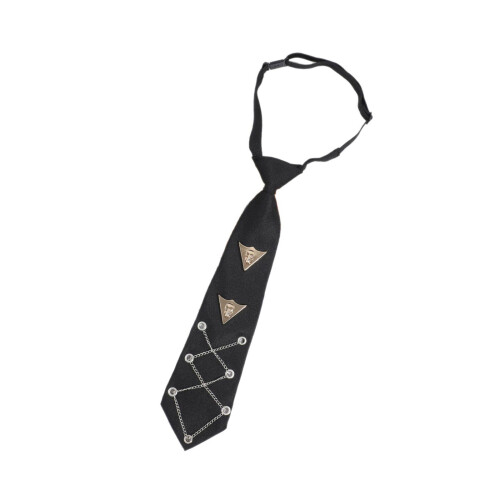 Modern Gothic Style Skeleton Head Necktie With Geometric Chain