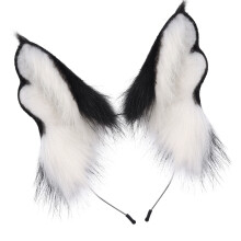 Fuzzy Cats Ear Headpiece Comfortable Hairband-black and white
