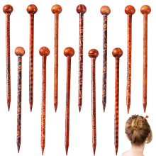 Pack of 12 Assorted Color Ethnic Hair Clip Wooden Hair Sticks