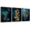 Tableau abstrait papillon sur toile bleue 3 pièces 1
