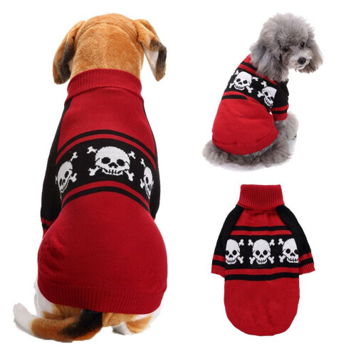 Ensemble pull pour chien Halloween – Motif crâne et os rouges