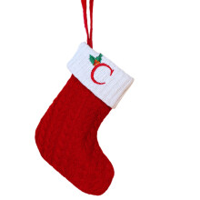 Weihnachtsstrumpf mit Initialen – Rot-weiß gestrickt – 20 cm