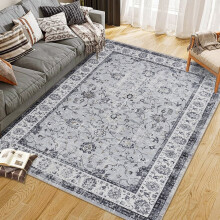 Tapis Boho 5x7 pieds lavable à poils courts avec envers antidérapant
