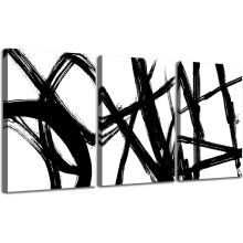 Fekete-fehér absztrakt vászonkép-készlet, 3 panel, 12x16
