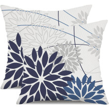 Housses de coussin d'extérieur à motif floral bleu, 45 x 45 cm, lot de 3