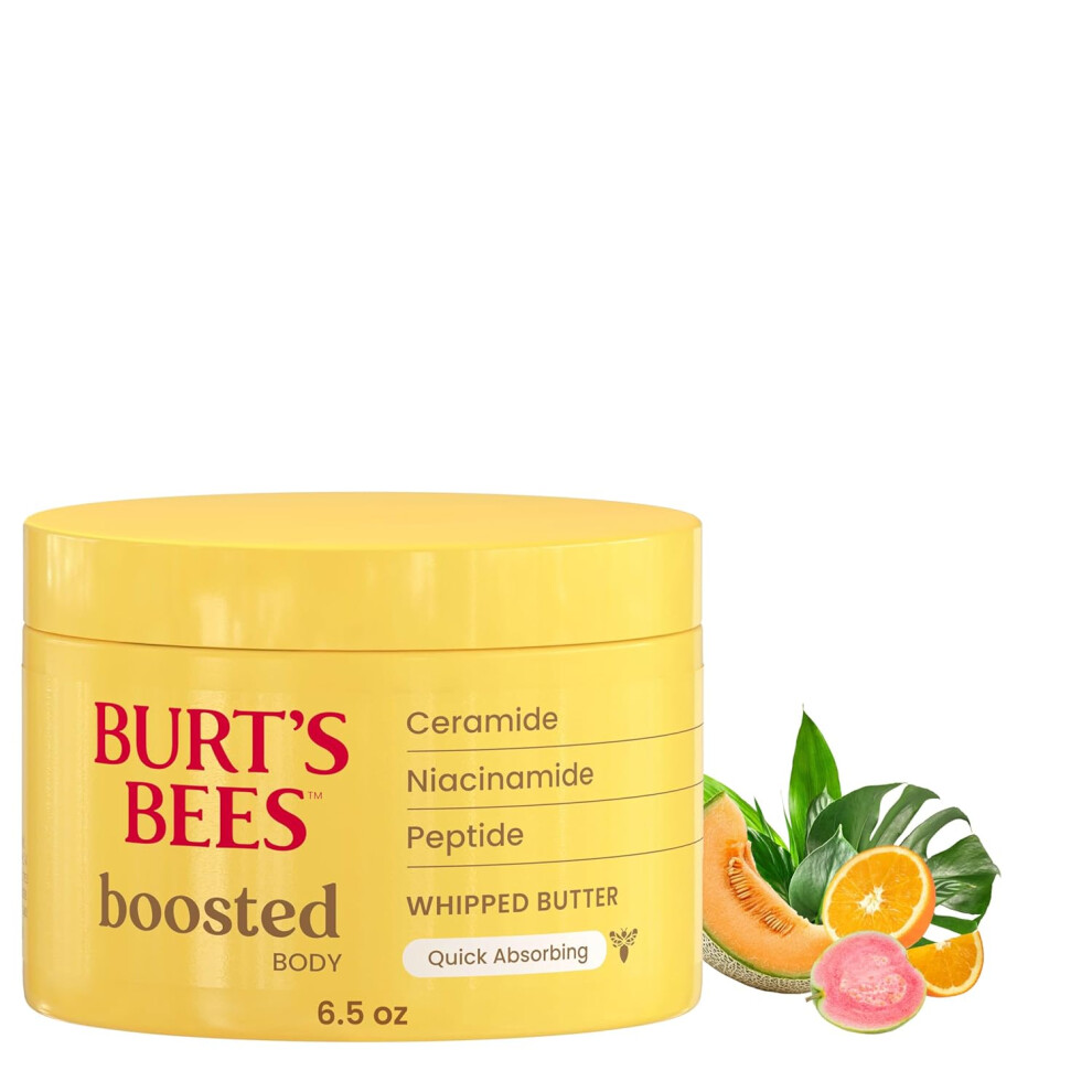 Burt's Bees Boosted Body Whipped Butter With A Ceramide, Niacinamide And Peptide Complex, Tropical Scented, 6.5 Oz. Jar