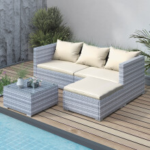(Grey) 4 Pieces Rattan Garden Outdoor Patio Sofa Set