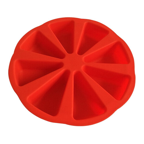 Forma de silicone triangular para bolo com 8 cavidades, vermelha.