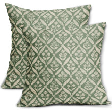 Saliegroene kussenhoezen met bloemenprint, 18x18 inch, set van 2