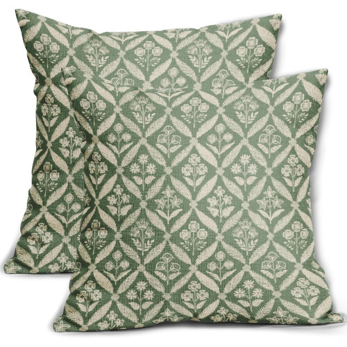 Fodere per cuscini floreali verde salvia, 45x45 cm, set da 2