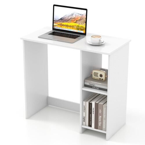 Scrivania per computer in legno bianco con ripiani