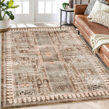 Tapis à médaillon taupe, acrylique à poils courts, antidérapant